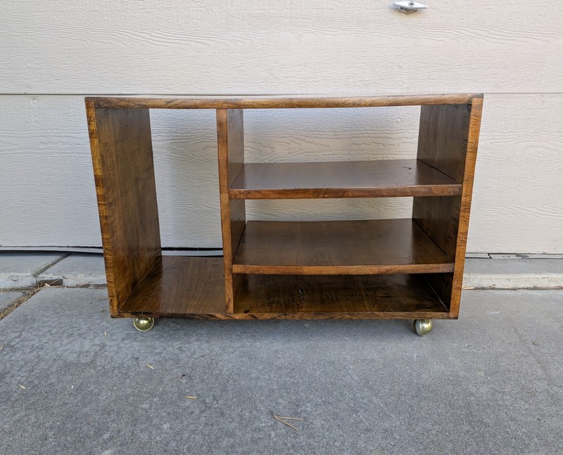 Vintage Mid Century Modern Rustic Wood Rolling TV Stand Media Shelf Cart Table gallery