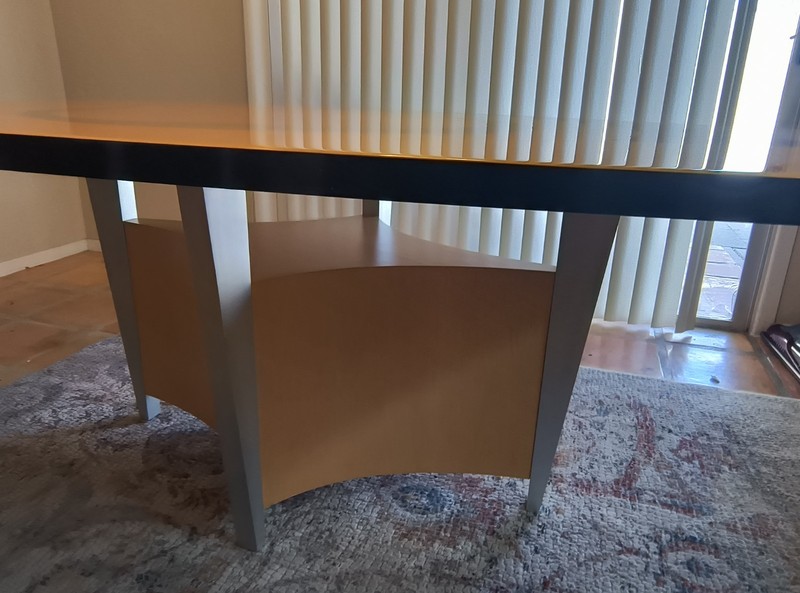 Benjamin Le Signed Postmodern Wood Inlay Dining Table. 1990's Axi Furniture gallery