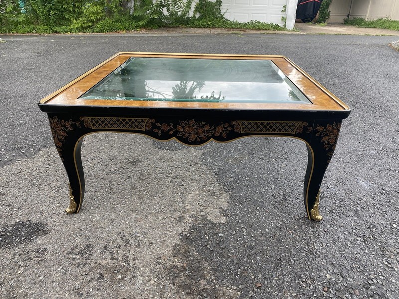 Drexel Heritage Et Cetera Glass Top Black Lacquered/Gold Coffee Table 36” X 36” gallery