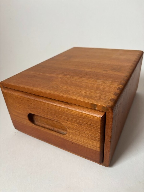 Vintage Danish Mid Century Solid Teak Dovetail Multi-use Box with Drawer Busines gallery