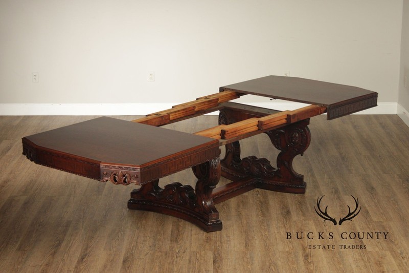 Exceptional Renaissance Revival Style Carved Mahogany Expandable Dining Table gallery