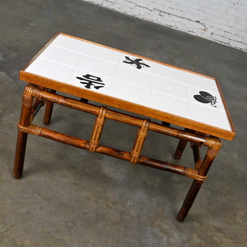 Rattan Campaign Ficks Reed Far Horizons Coffee Table w/Tile Top by John Wisner