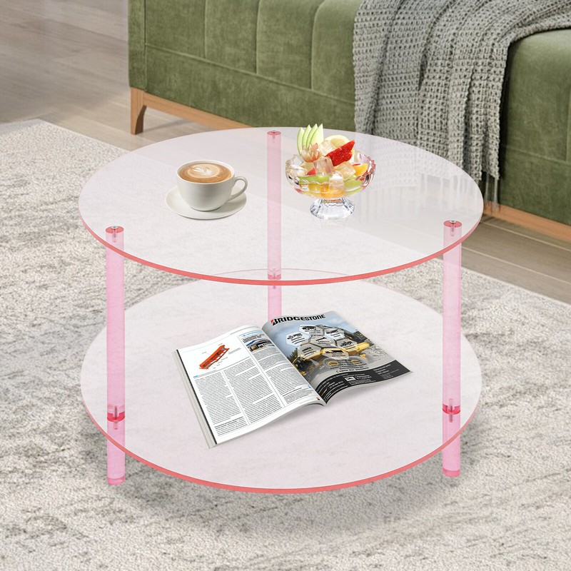 2-Tier Modern Round Coffee Table with Storage Open Shelf Home Office Living Room gallery