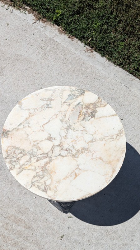 Vintage Mid Century Modern Marble Cast Iron Side Table Round Hollywood Regency gallery