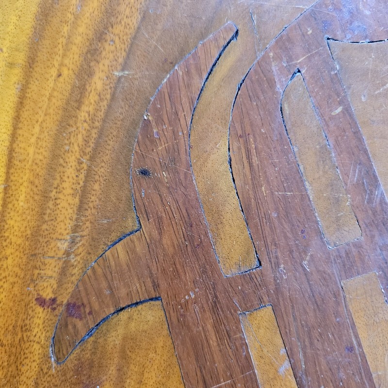 Vtg Wood Inlay Table Top "Letter H" Monogram gallery