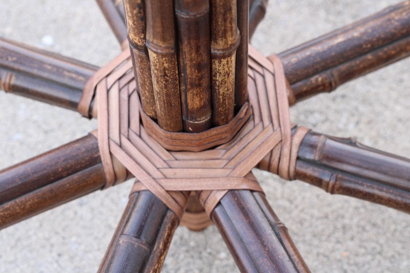 Authentic McGuire Octagonal Bamboo Dining Table Base for Round Glass Top gallery