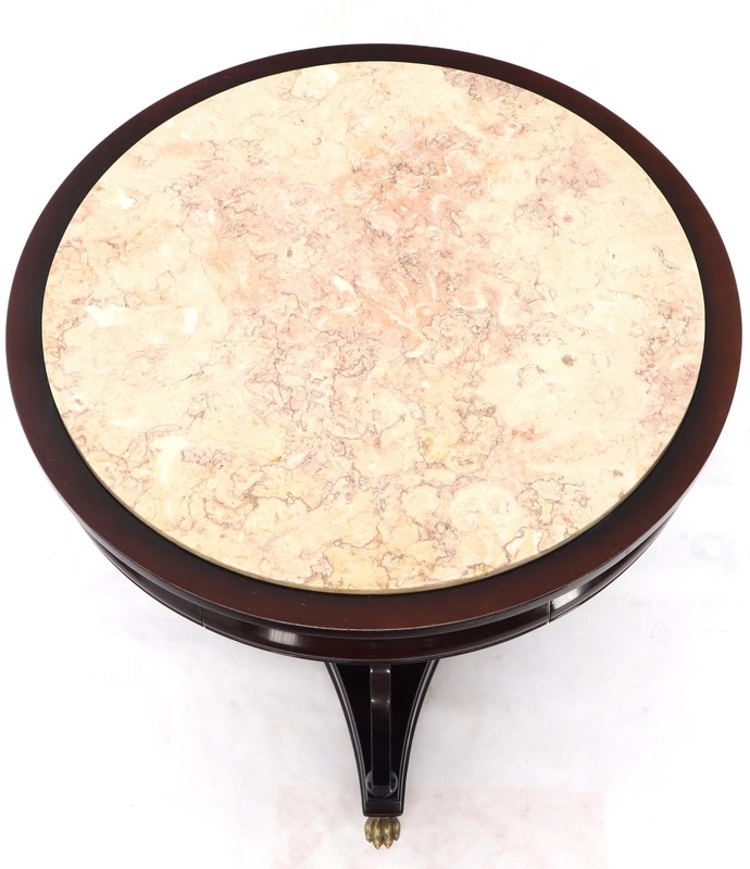 Mahogany Cup Shape Base Pink Marble Top Brass Claw Feet Center Table Gueridon gallery