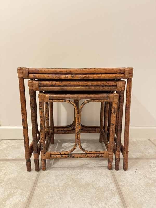 Vintage Bamboo & Wicker Nesting Tables - Set of 3, Boho Decor, Mid-Century Style gallery