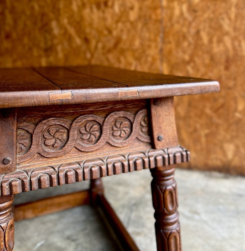 Antique 19th c. Carved Oak Stool / Side Table, Jacobean Revival gallery