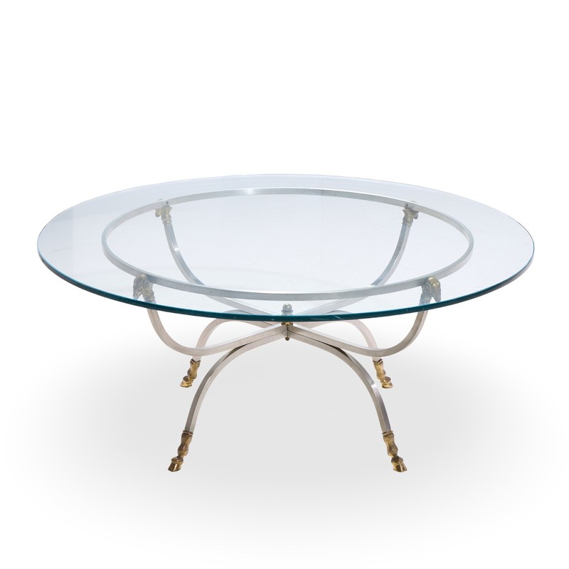 Maison Jansen Mid Century Round Rams Head Glass Top Coffee Table gallery