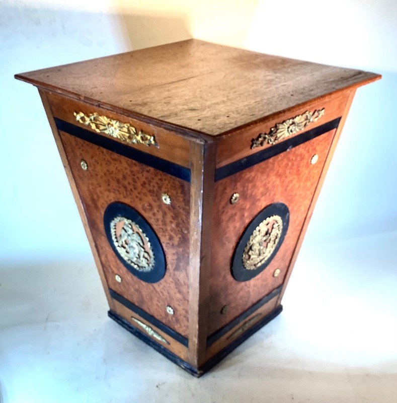 Antique Empire Biedermeier Pedestal. Ormolu Mounts. Maple Veneers.