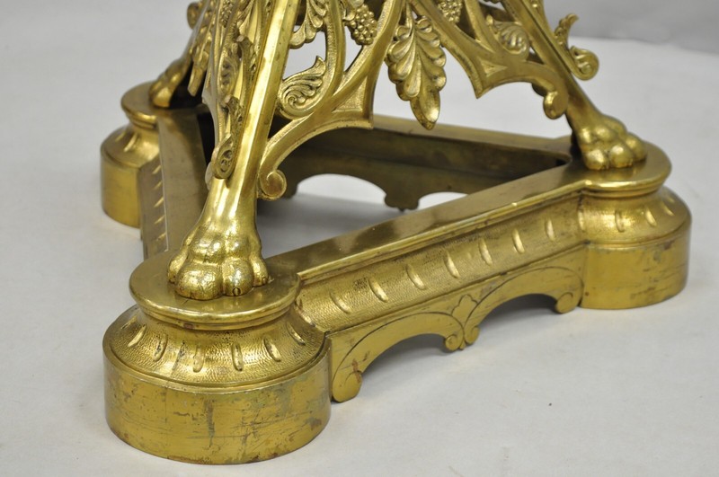 French Empire Renaissance Bronze Paw Foot Pedestal Base Round Glass Coffee Table gallery