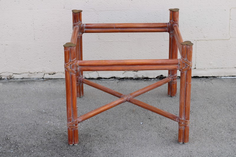 Authentic Rare Marked McGuire Natural Bamboo Rattan Accent Table Bases Brass Cap gallery