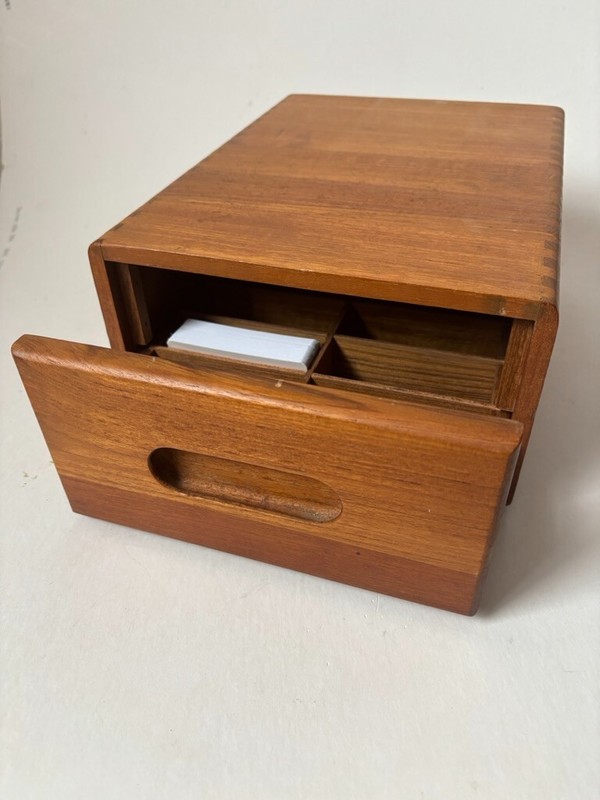 Vintage Danish Mid Century Solid Teak Dovetail Multi-use Box with Drawer Busines gallery