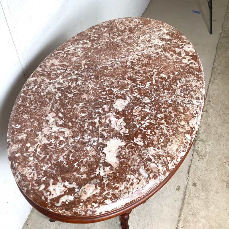 Victorian Revival Marble Top Accent Table Carved Parlor Center Table gallery