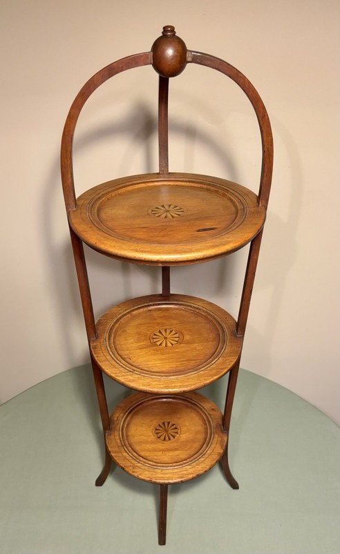Antique Mahogany With Inlay And Marquetry 3 Tier Pie Or Cake Stand