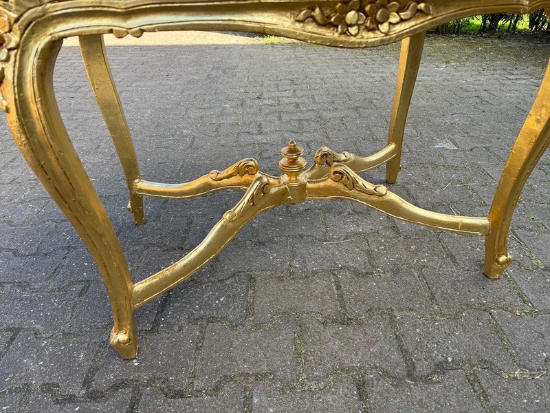 Coffee Table French Louis XVI Gold Marble Beech Wood Vintage 1940s gallery