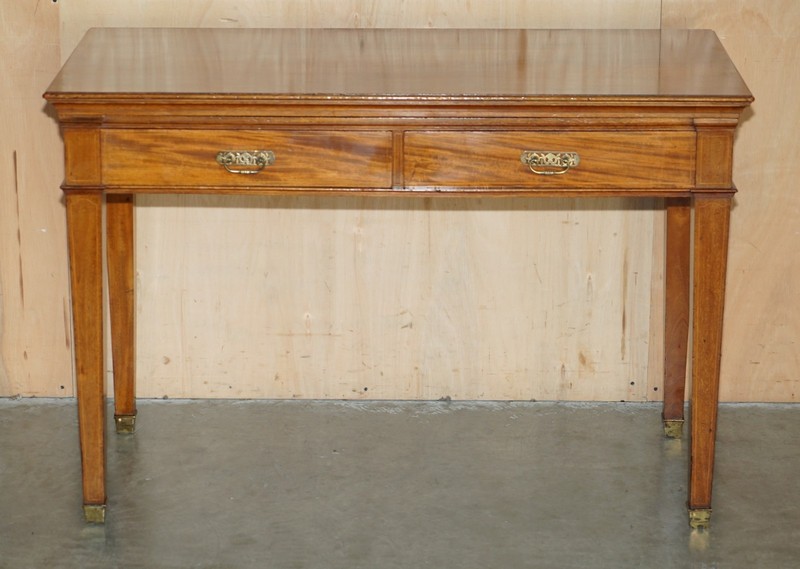 FULLY RESTORED HOWARD & SON'S FLAMED MAHOGANY MARBLE INSET CONSOLE TABLE DESK gallery