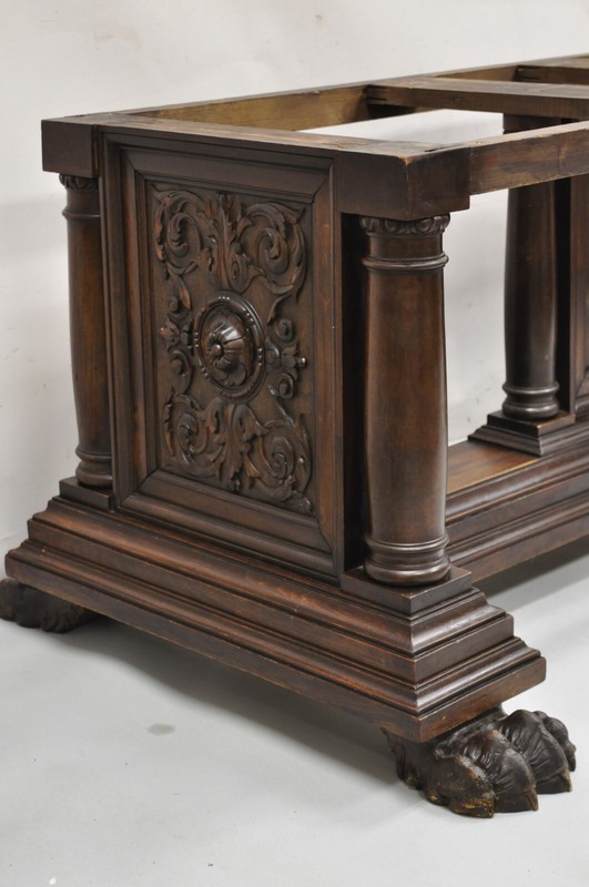 Antique Italian Renaissance Carved Walnut Hairy Paw Foot Desk Console Table Base gallery