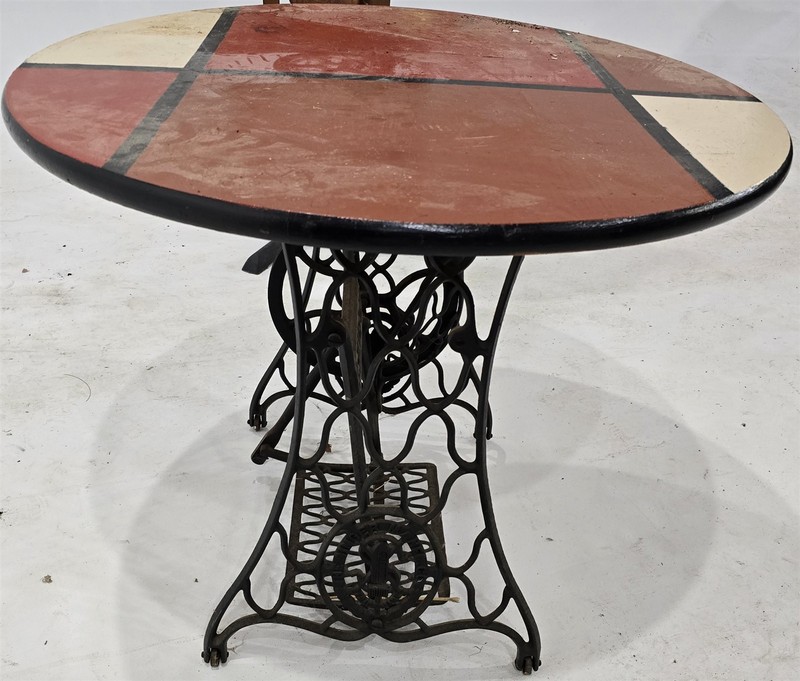 Vintage Cafe Dining Kitchen Round Table on Cast Iron Singer Treadle Base Awesome gallery