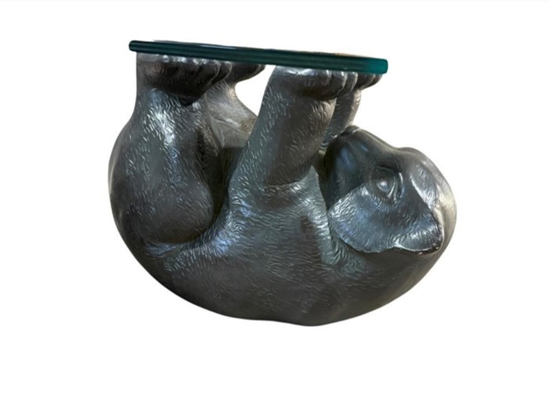 VTG Black Bear Glass Top Coffee Table Animal Sculptural Base 45” Cabin Lodge gallery
