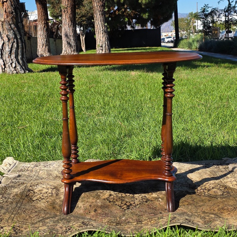 Antique Turned Bobbin Legs, 2 Tier, Parlor Side Table, Solid Wood gallery