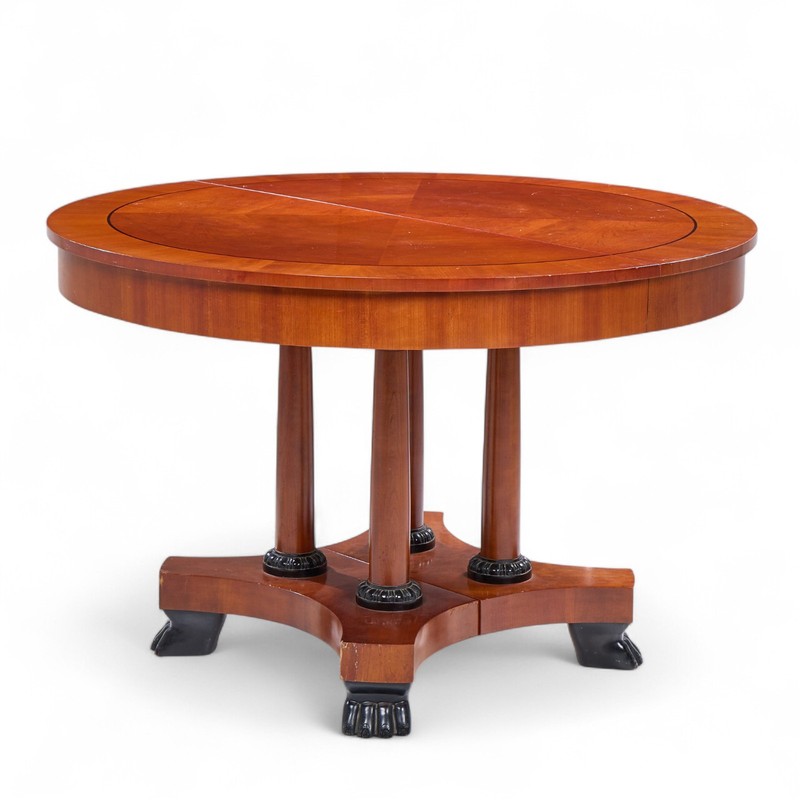 Baker Furniture Neoclassical Cherry Wood Expanding Dining Table with 2 Leaves gallery