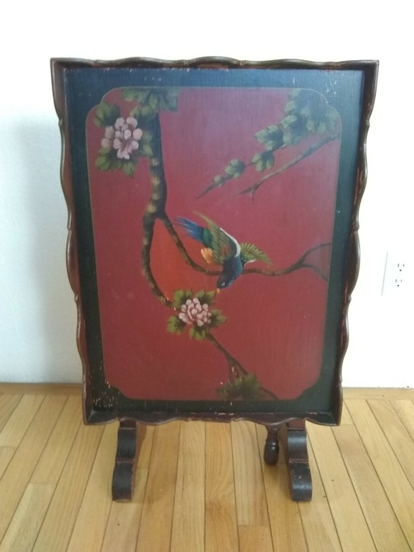 SHABBY FRENCH ANTIQUE GATE LEG HAND PAINTED SIDE TABLE BLUE BIRD