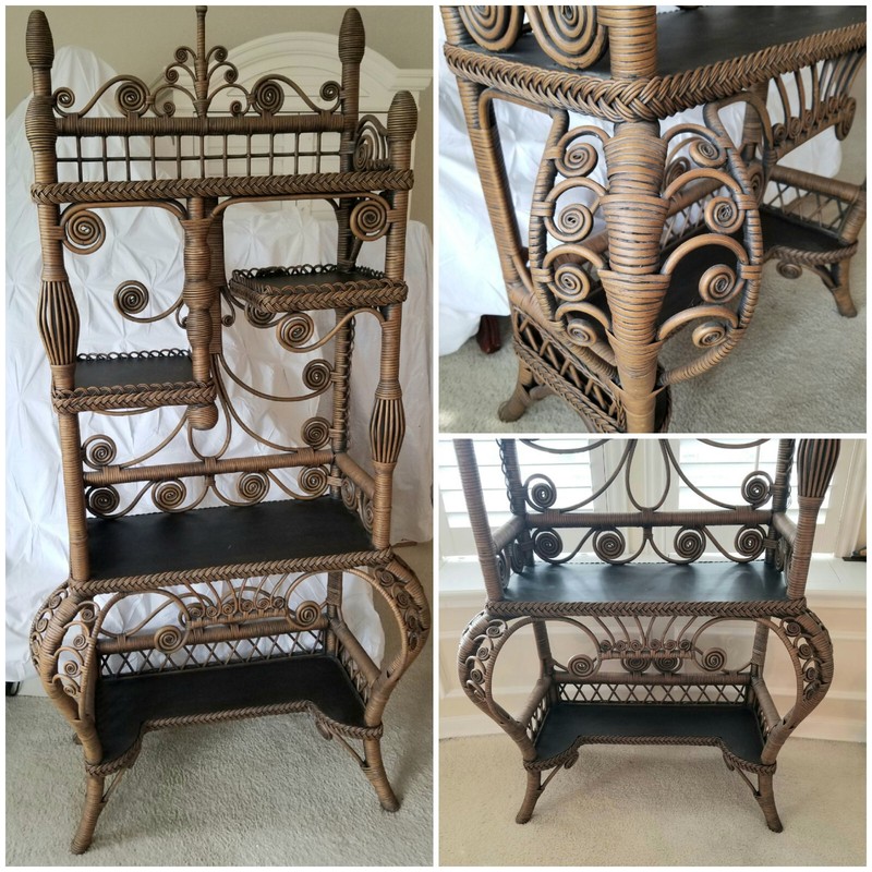 Set Antique Wicker Etagere ~ Victorian ~ Cabriole Legs~Round Side Table gallery