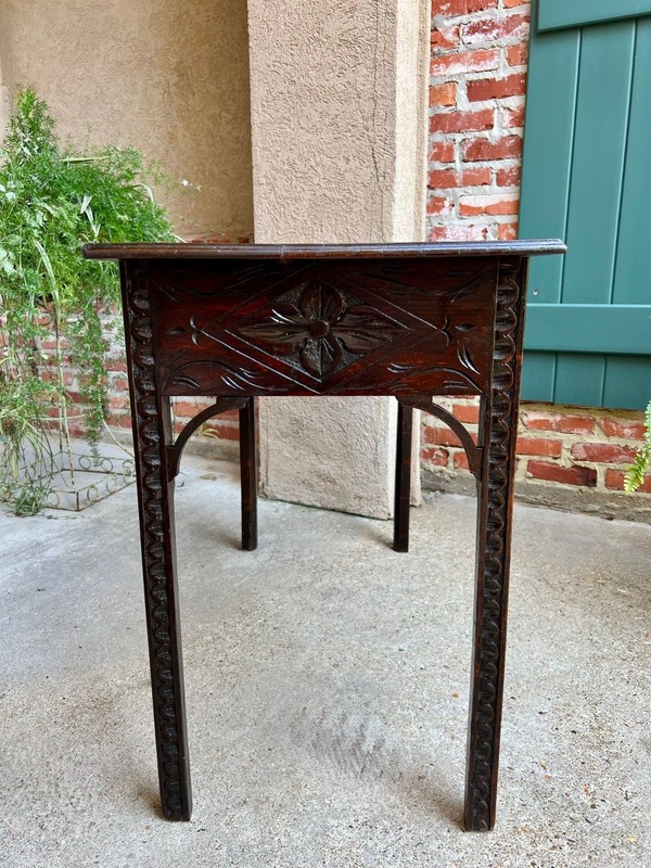 Antique English Sofa Console Table Jacobean Carved Oak Foyer Table c1890 gallery