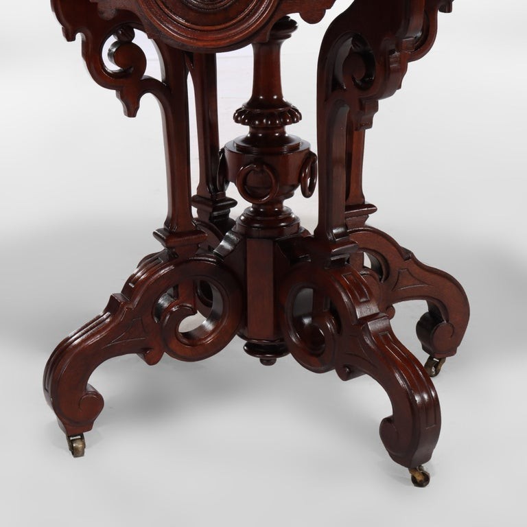 Antique Renaissance Revival Carved Walnut, Rosewood & Marble Parlor Table C1890 gallery