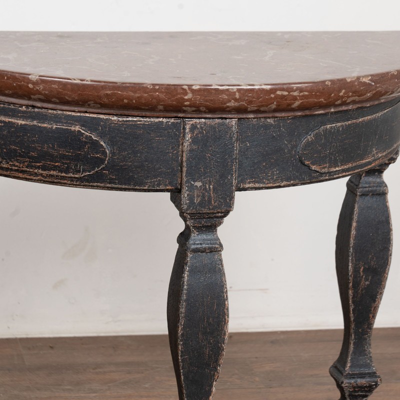 Pair Early 19th Century Swedish Baroque Stone Top Demilune Console Tables gallery