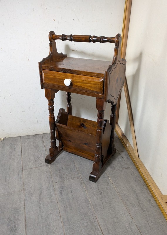 Vintage Rustic Pine Wood Telephone Stand Nightstand Table Magazine Rack Colonial gallery