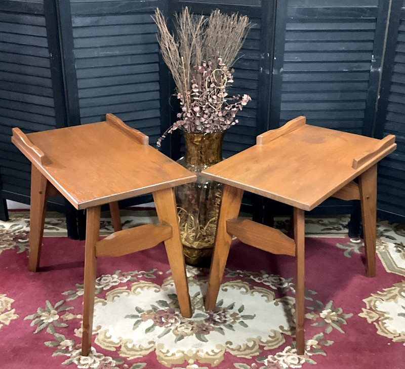 Vintage 1950s Hardwood Mid-Century Modern 21″ X 14″ Set Of End Table’s