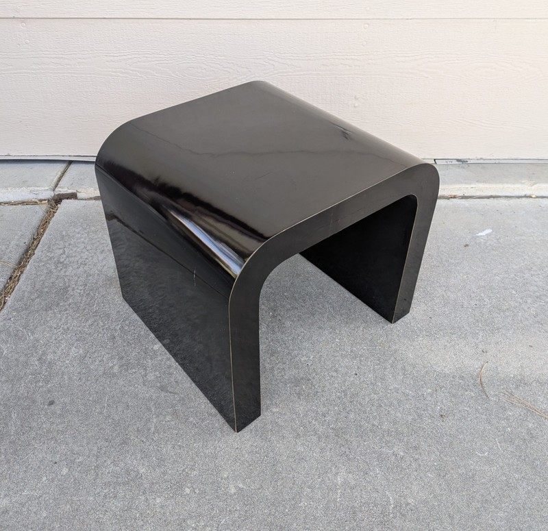 Vintage 1980s Postmodern Black Lacquer Waterfall End Table Glam Art Deco gallery