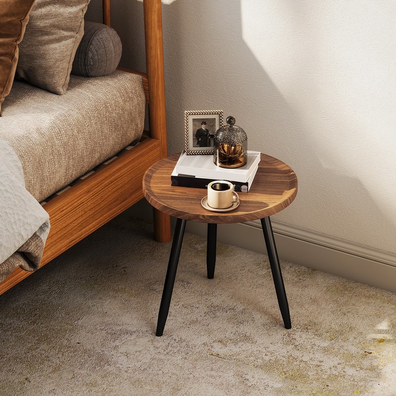 HOMCOM Modern End Side Table, Round Coffee Table, Chestnut Wood Effect gallery
