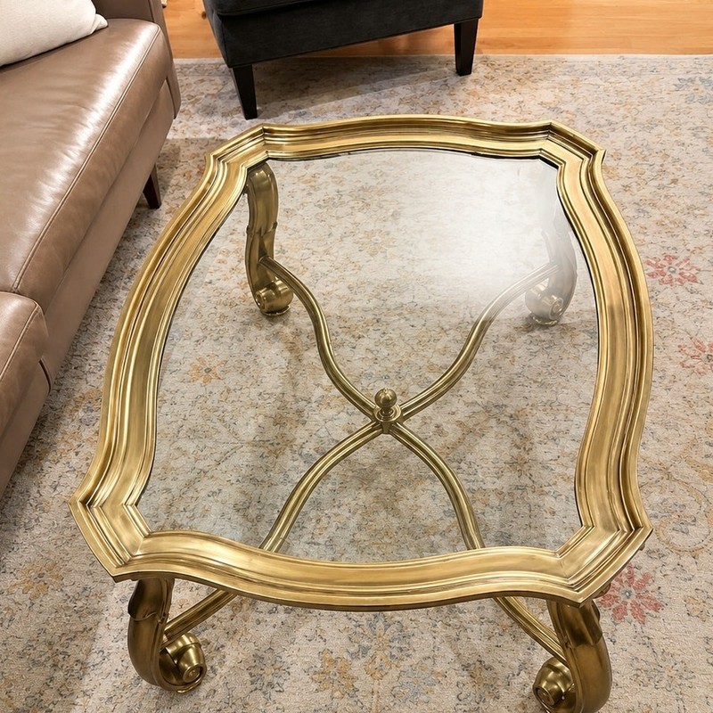 Vintage Hollywood Regency Brass Glass Coffee Table LaBarge Style 42x32