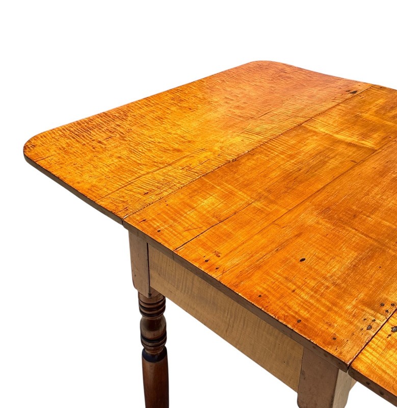 Antique Federal Period New England Tiger Maple & Cherry Dropleaf Dining Table gallery