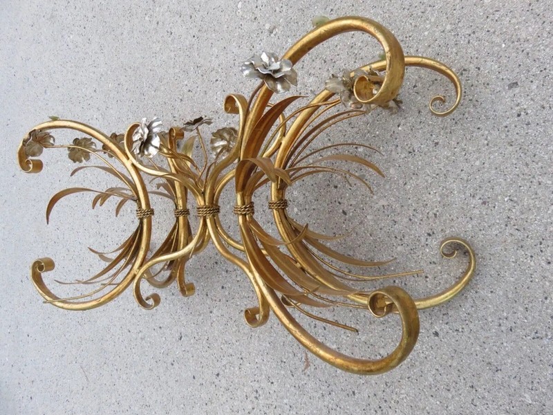 Hollywood Regency Italian Coffee Table Gold Guild Flower Glass Not Included