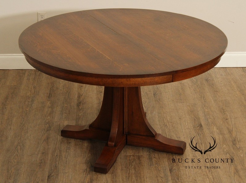 Stickley Mission Collection Oak Round Pedestal Dining Table gallery