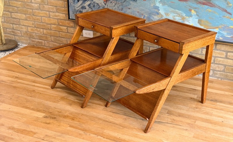 Brown Saltman Keal California Wood Glass Magazine Side Table Nightstand Vtg Mcm gallery