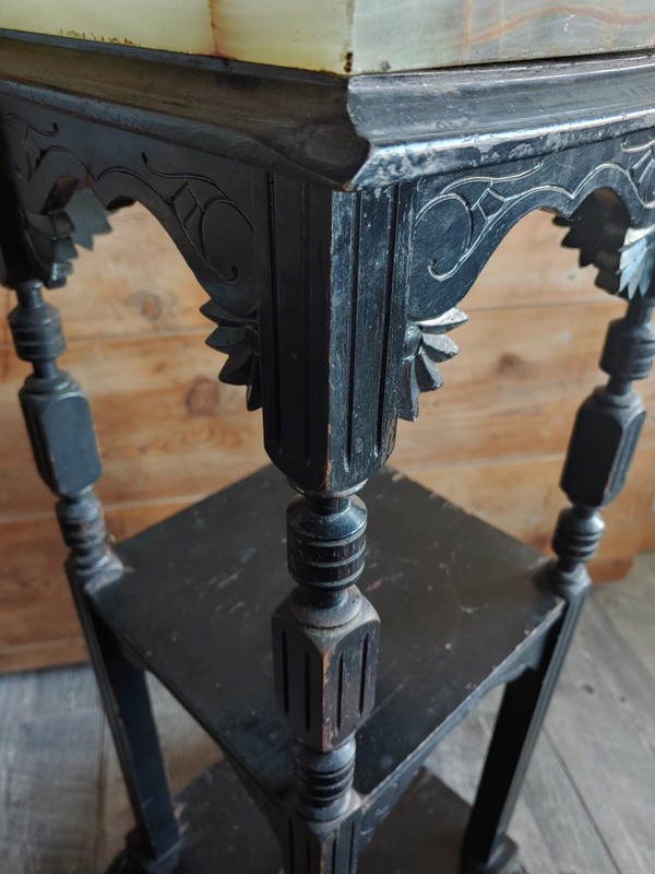 Antique Eastlake? Victorian 3-tier Plant Stand, Parlor Table with Marble Top gallery
