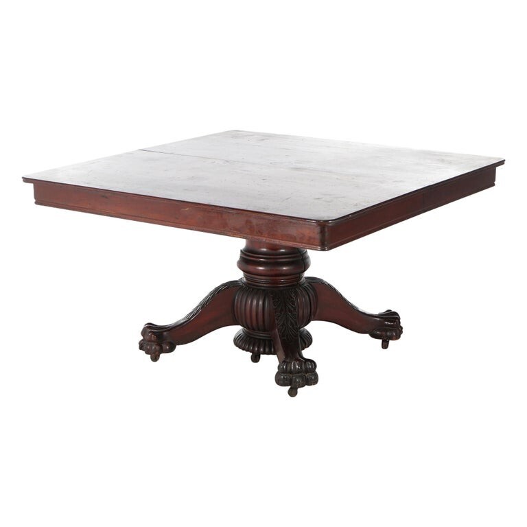 Antique American Empire Mahogany Banquet Table & 6 Leaves c1880