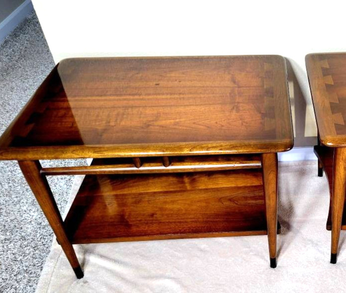 VINTAGE DANISH MCM 3 PC. LANE ACCLAIM WALNUT DOVETAILED COFFEE & END TABLE 1964 gallery