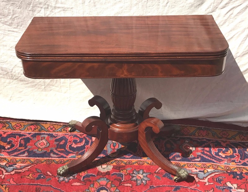 ANTIQUE FEDERAL PERIOD BOSTON MAHOGANY GAME OR CARD TABLE CONSOLE BY ISAAC VOSE gallery