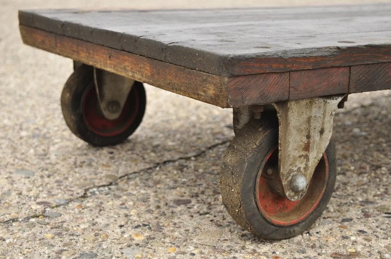 Vintage Fairbanks American Industrial Wood & Iron Factory Work Cart Coffee Table gallery