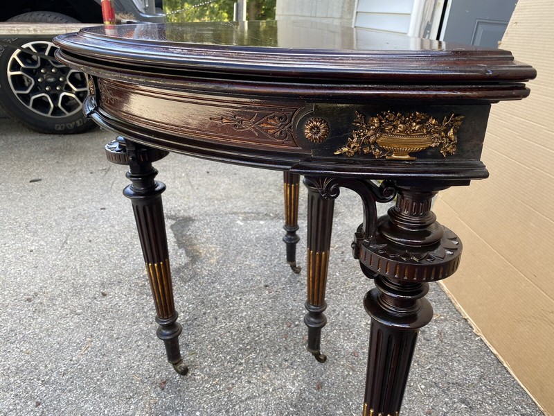 ROSEWOOD INCISED AND BRONZE ORMOLU CARD TABLE, ATTR. HERTER gallery