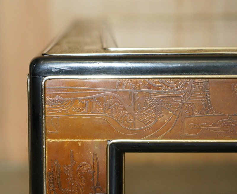 Mid Century Modern Bernhard Rohne Mastercraft Acid Etched Coffee Cocktail Table gallery