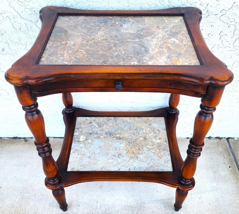 Theodore Alexander 2 Tier Mahogany & Marble Side Lamp Table With Pullout Top gallery