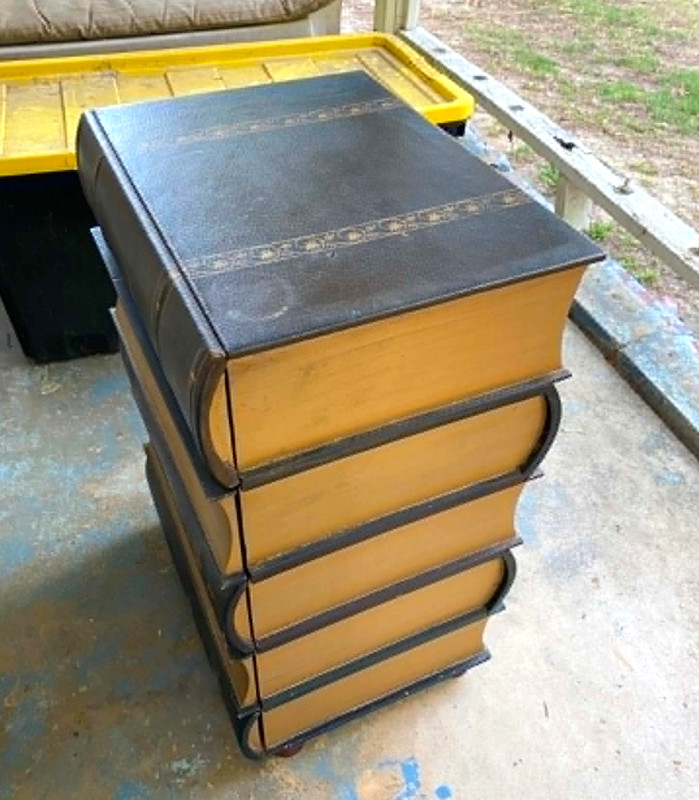 Vintage Regency Style Leather Book Stack Side Table or Nightstand gallery